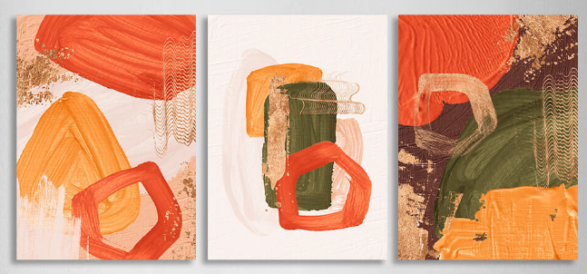 Modular yellow-orange abstract with green elements Multi Panel Canvas Wall Art Print