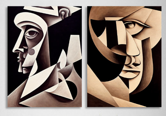 Modular 2-piece diptych Two portraits abstract cubism Multi Panel Canvas Wall Art Print