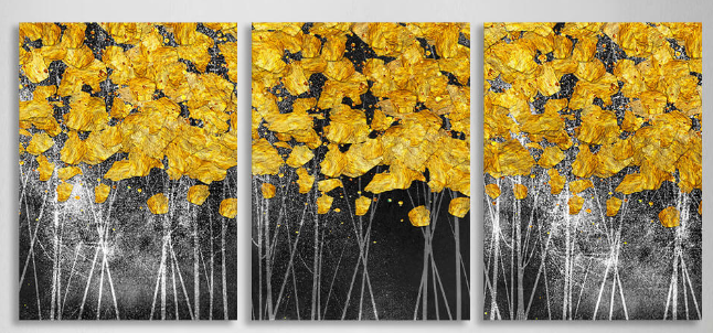 Modular gold spots on a dark gray background Multi Panel Canvas Wall Art Print
