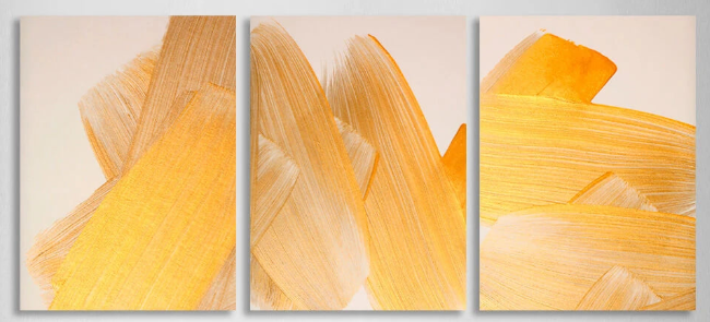 Modular gold strokes on a beige background Multi Panel Canvas Wall Art Print