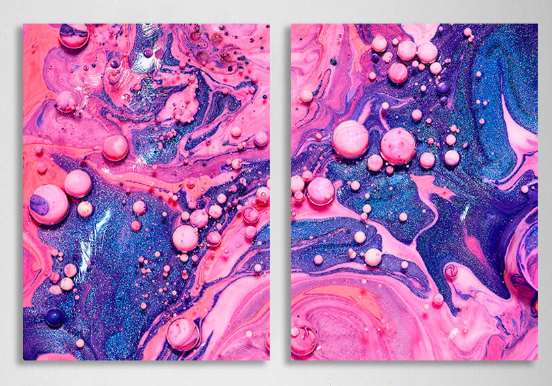 Modular pink and blue abstract Multi Panel Canvas Wall Art Print
