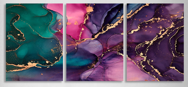 Modular purple and green abstract Multi Panel Canvas Wall Art Print