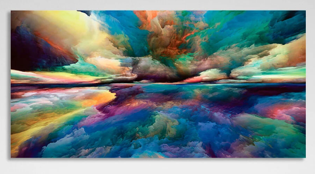 Cloud abstract in blue yellow orange colors Abstraction Canvas Wall Art Print