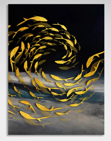 Fish in the color gold Abstraction Canvas Wall Art Print