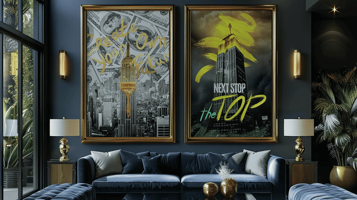 Canvas wall art prints hanging in a living room
