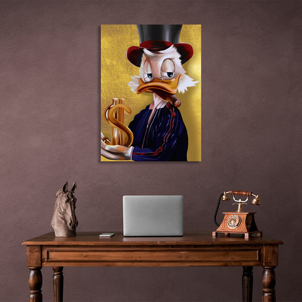 Scrooge and the dollar sign Inspirational Canvas Wall Art Print