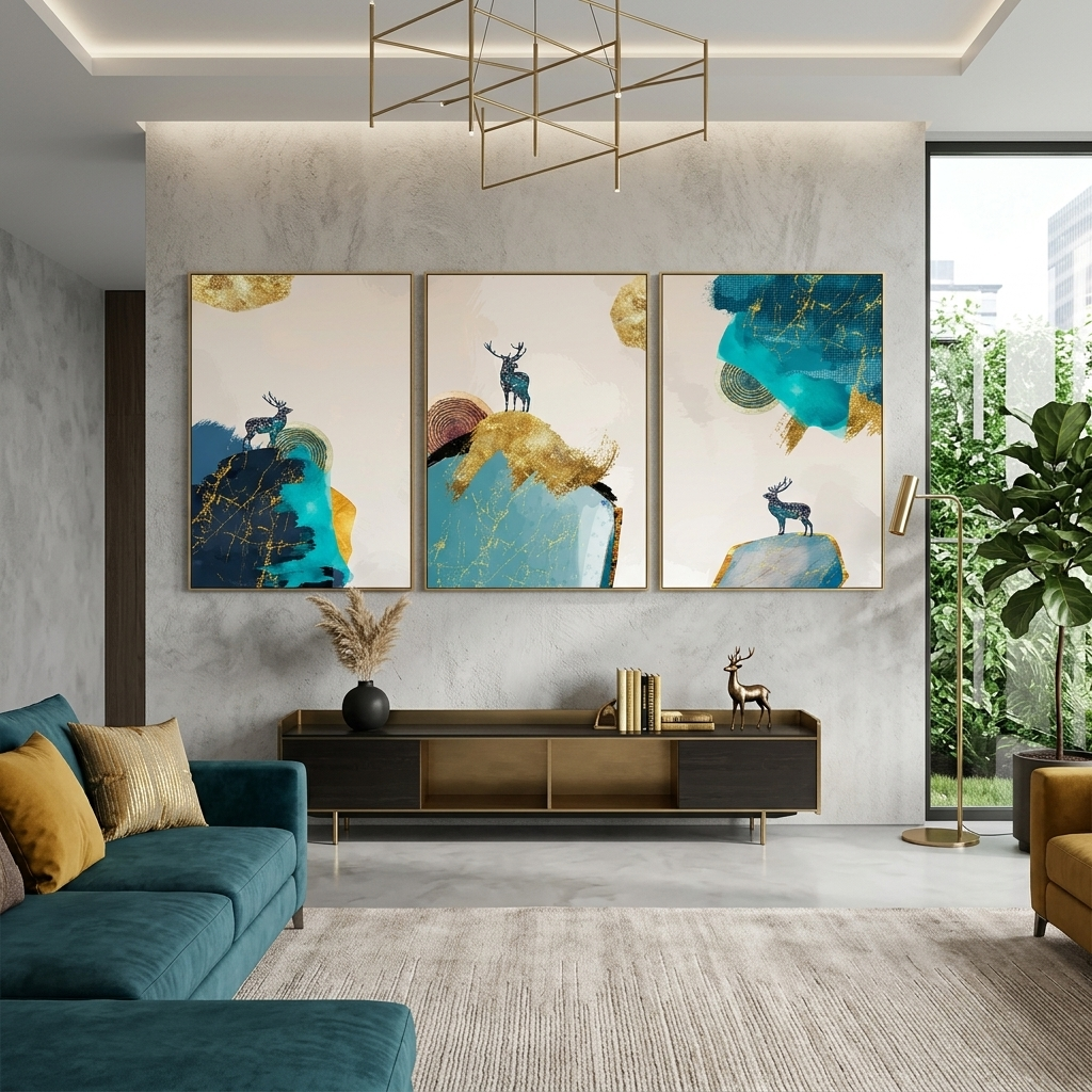 Modular abstract reindeer in bright colors Multi Panel Canvas Wall Art Print