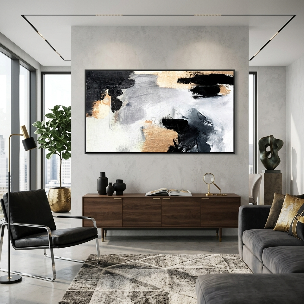 In silver gray black and gold colors Abstraction Canvas Wall Art Print
