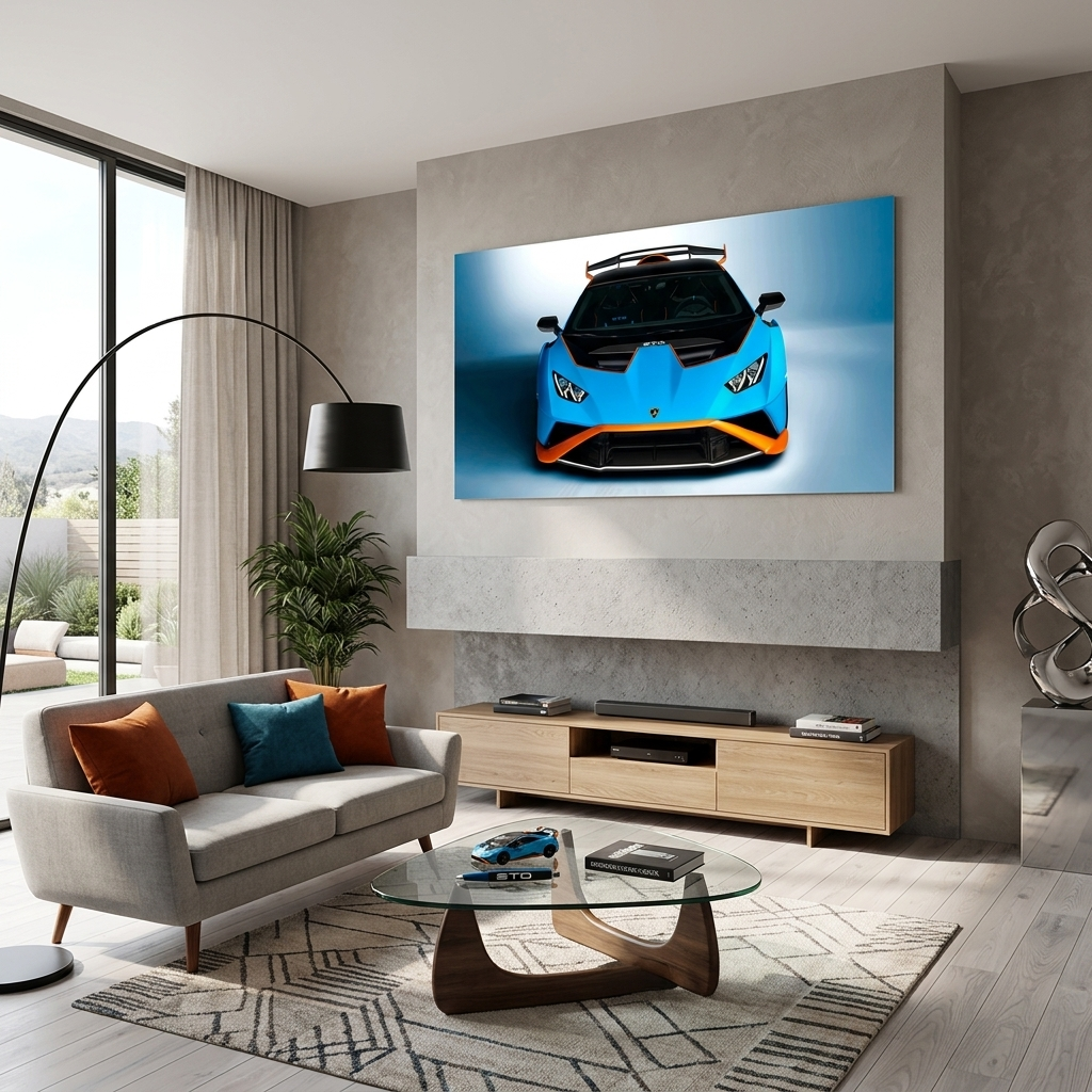 Cars Lamborghini Huracan STO blue With orange Canvas Wall Art Print