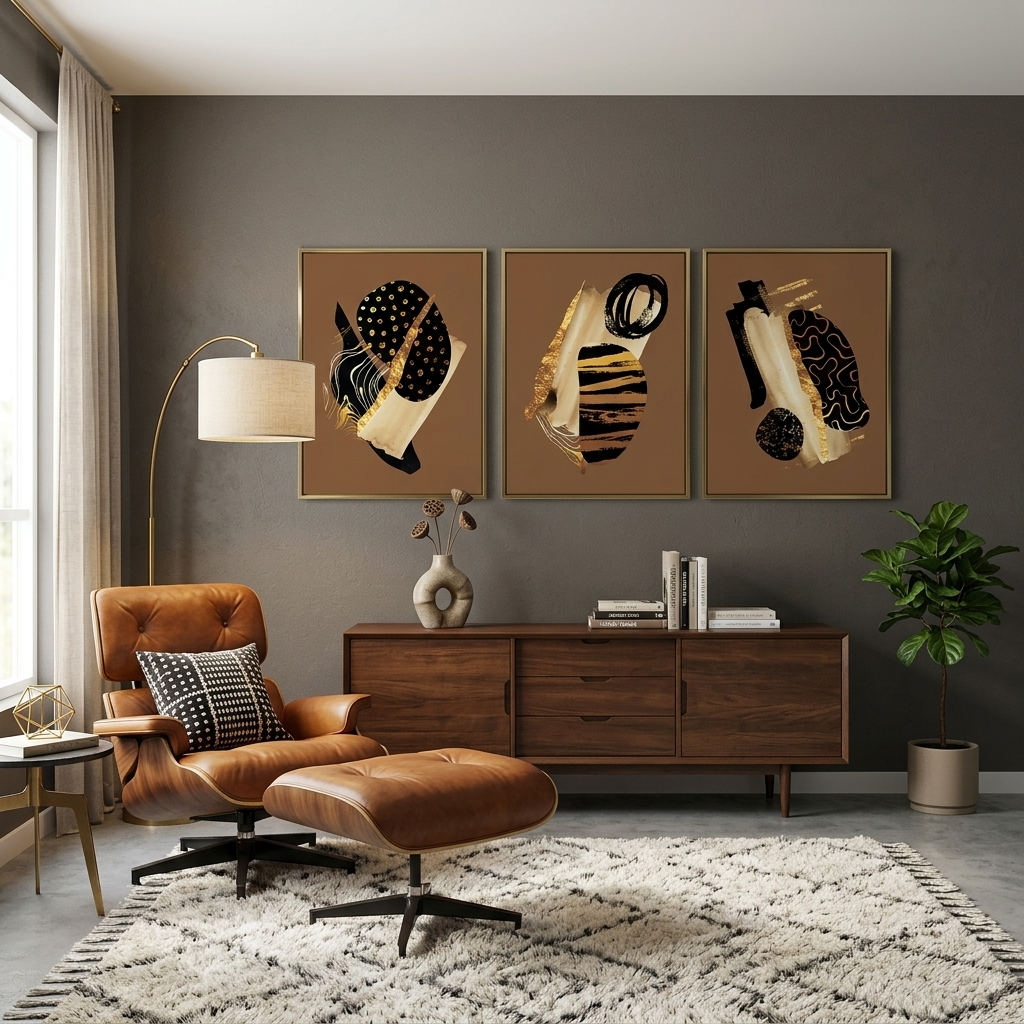 Modular abstract in gold black and beige colors Multi Panel Canvas Wall Art Print