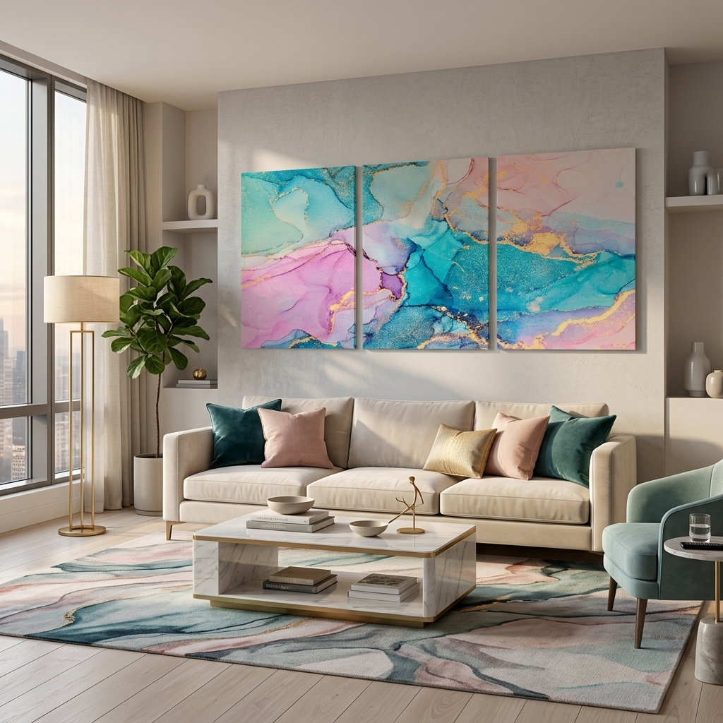 Modular turquoise-powder abstract Multi Panel Canvas Wall Art Print