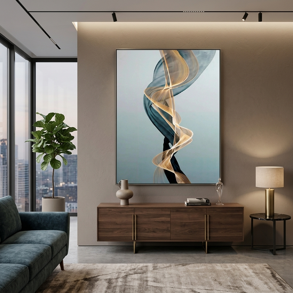 In golden turquoise on a soft blue background Abstraction Canvas Wall Art Print