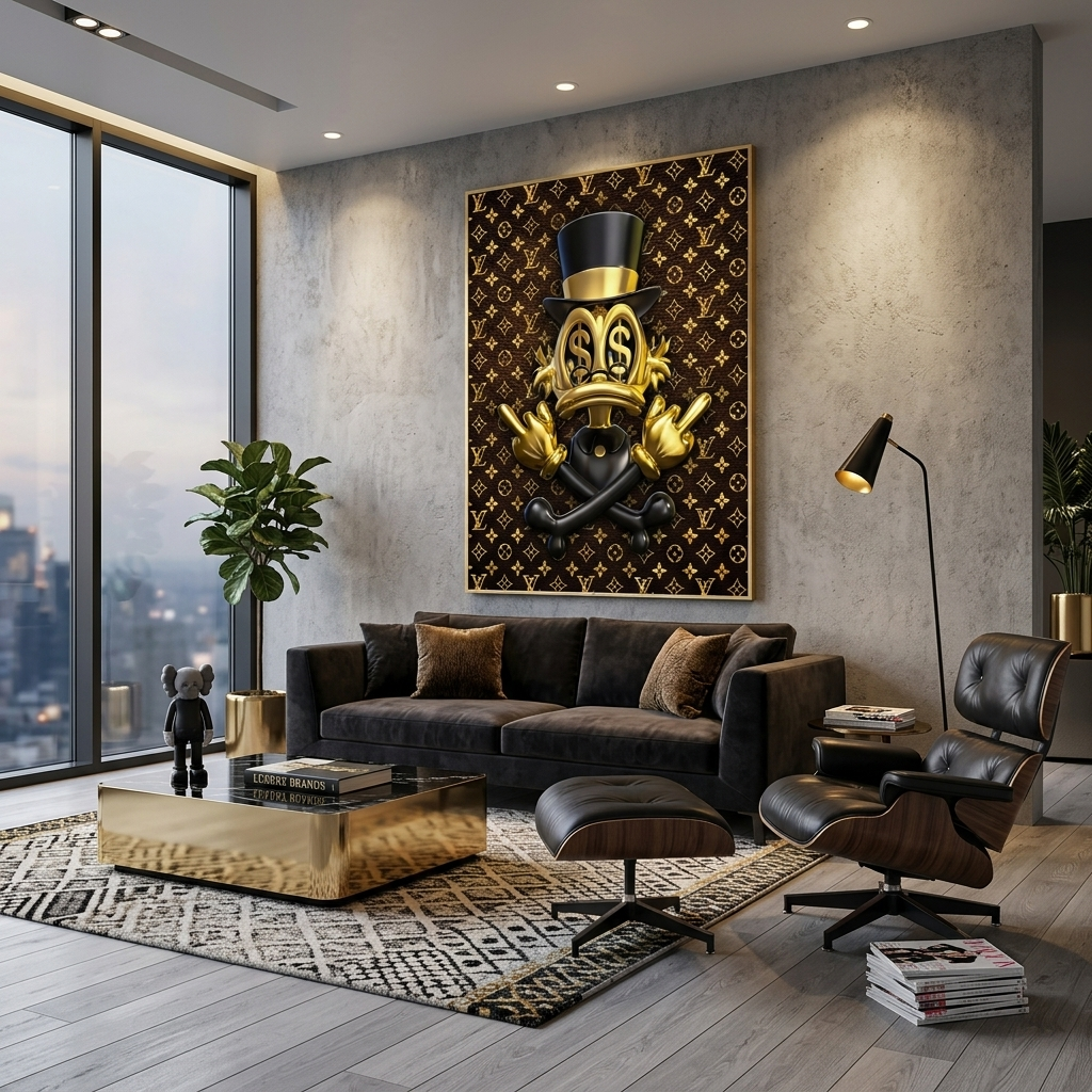 Scrooge is golden in the background of Chanel Inspirational Canvas Wall Art Print