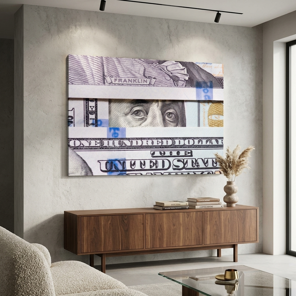 To the office for motivation $100 Benjamin Franklin's view Inspirational Canvas Wall Art Print
