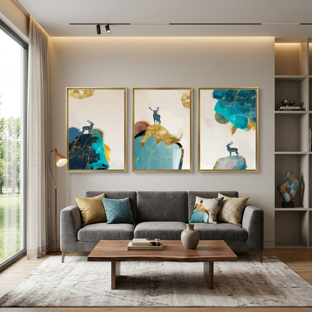 Modular abstract reindeer in bright colors Multi Panel Canvas Wall Art Print