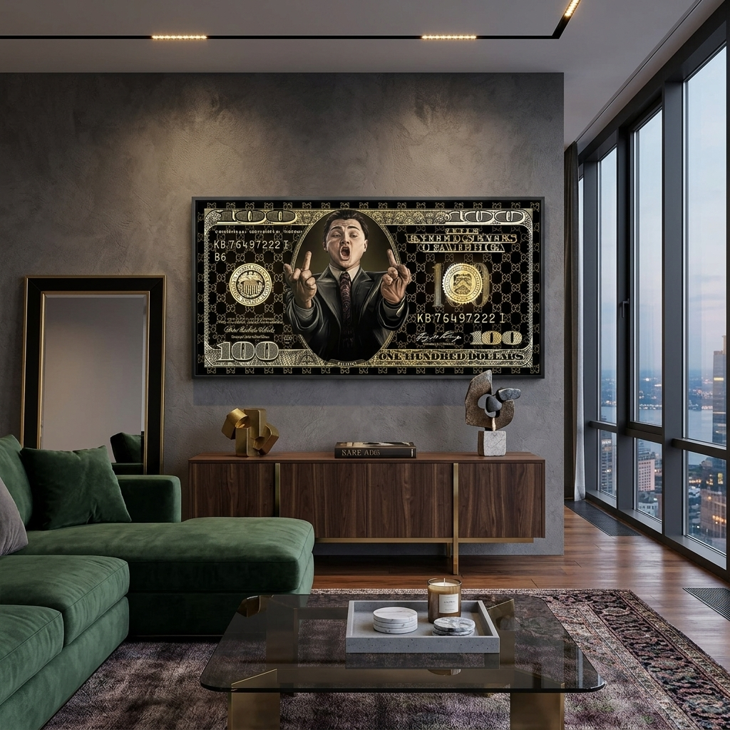 100 dollar bill black and gold The Wolf of Wall Street Motivational Canvas Wall Art Print