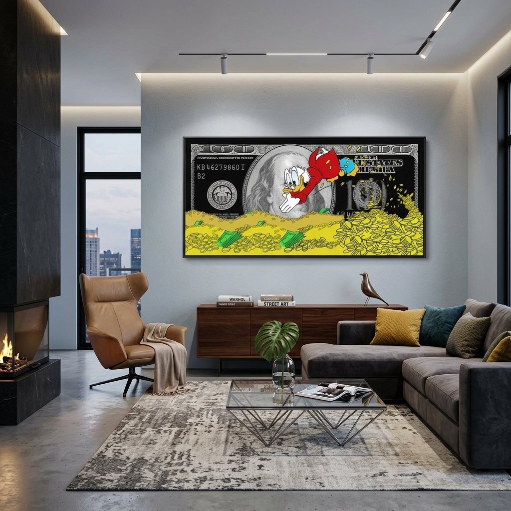 Scrooge coins and the black dollar Inspirational Canvas Wall Art Print