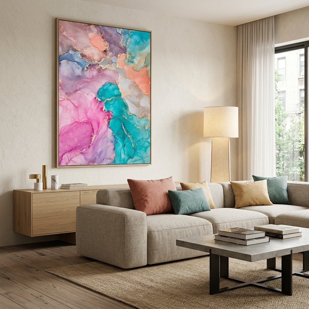 Colorful abstract with gold Abstraction Canvas Wall Art Print