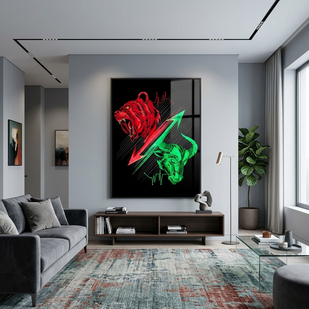 Bull and Bear, bitcoin cryptocurrency and trading Inspirational Canvas Wall Art Print