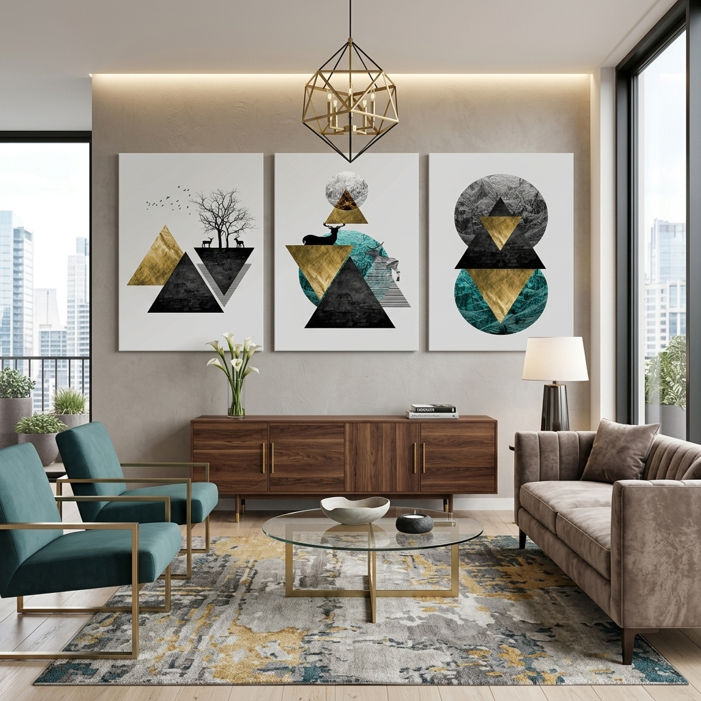 Modular abstract on white background with geometric shapes Multi Panel Canvas Wall Art Print