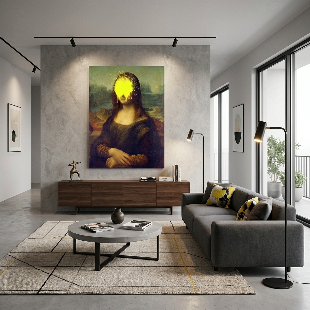 Canvas Wall Art Print Mona Lisa with yellow paint on her face