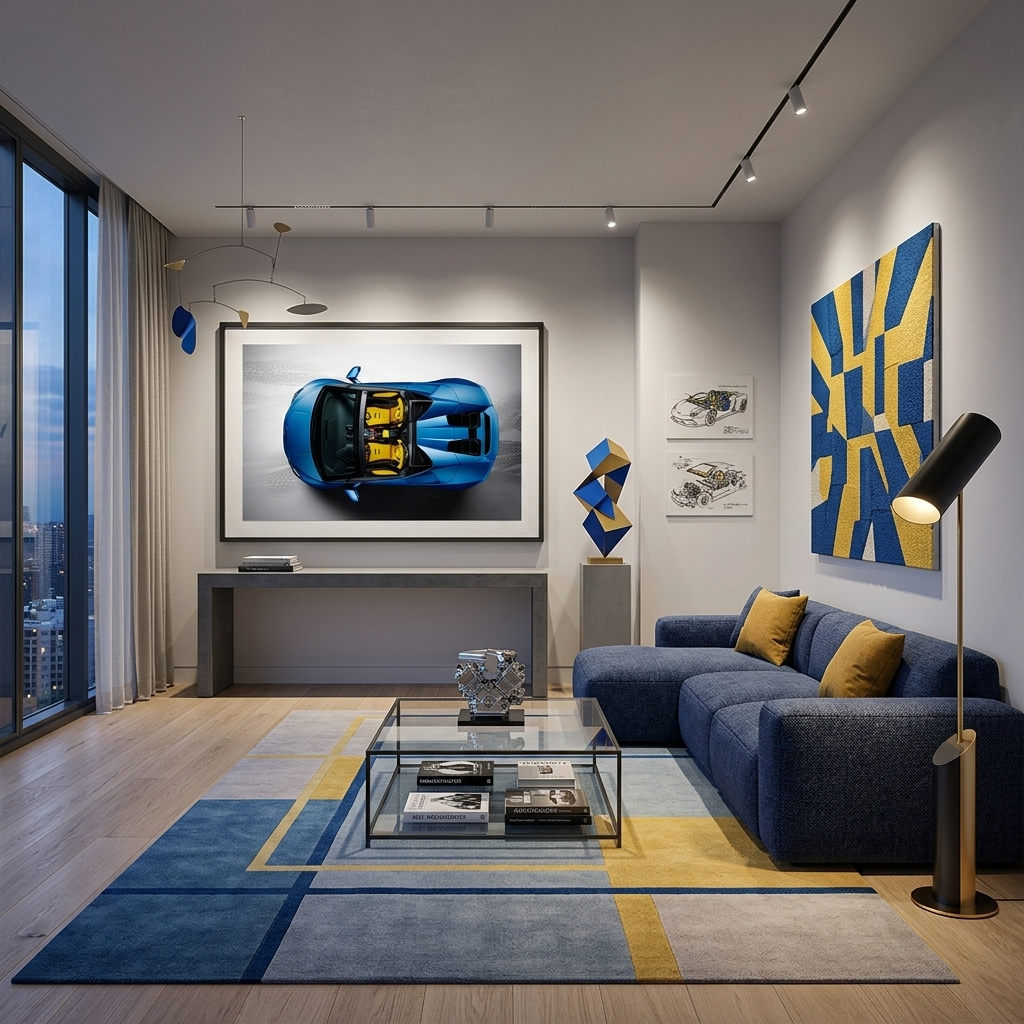 Car blue with yellow Lamborghini  Canvas Wall Art Print