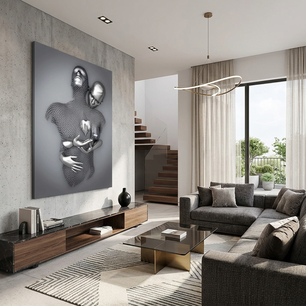 Figures of people in silver color Canvas Wall Art Print