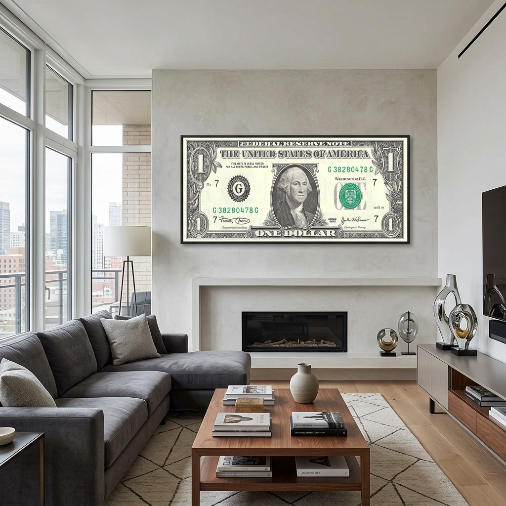1 dollar black and white Inspirational Canvas Wall Art Print