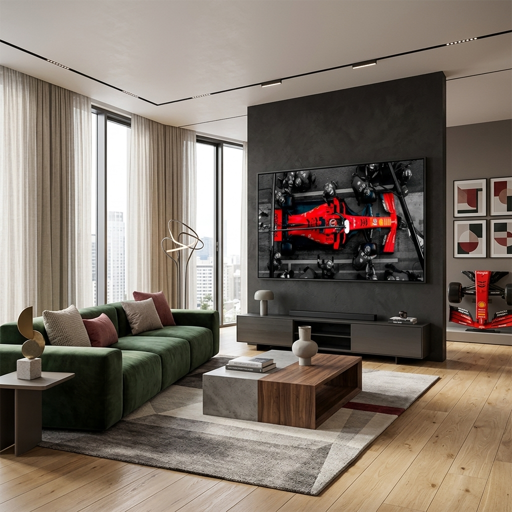 Formula 1 car with people in black suits  Canvas Wall Art Print