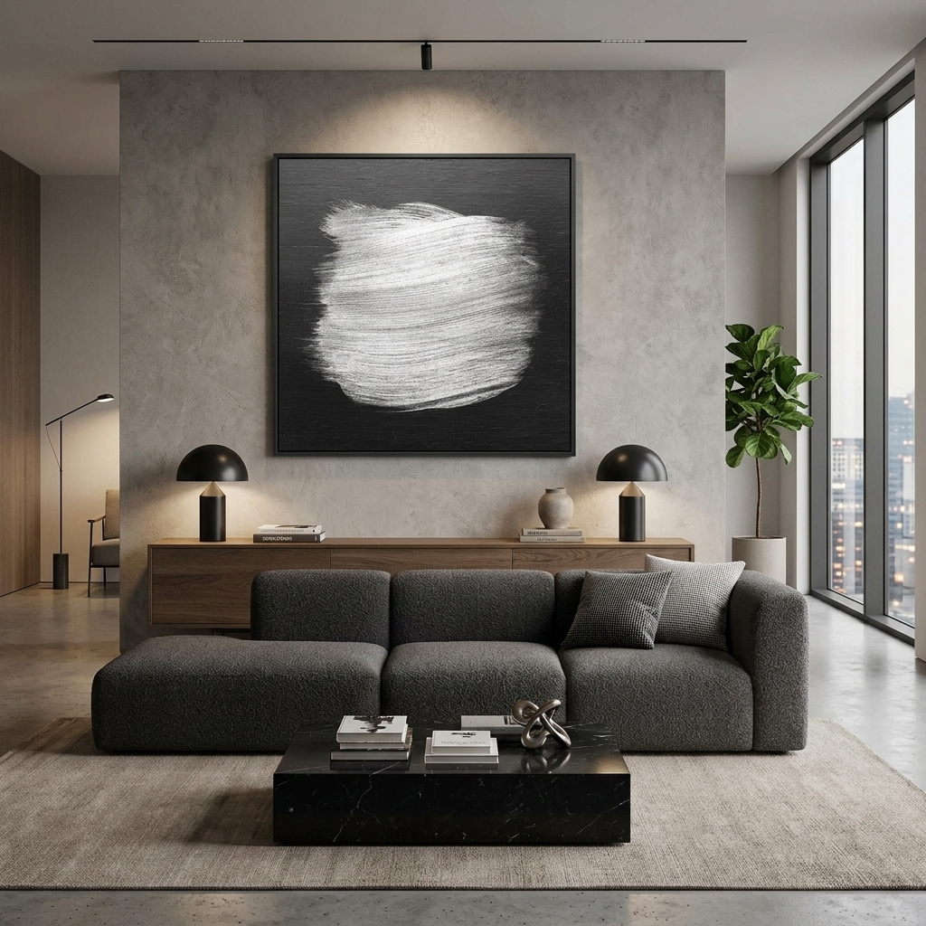 Silver strokes on a dark wood background Abstraction Canvas Wall Art Print