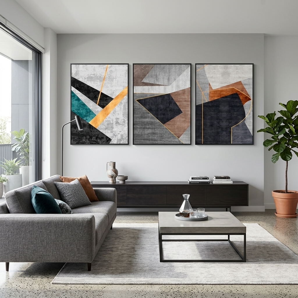 Modular gray-black abstract with the addition of different colors Multi Panel Canvas Wall Art Print