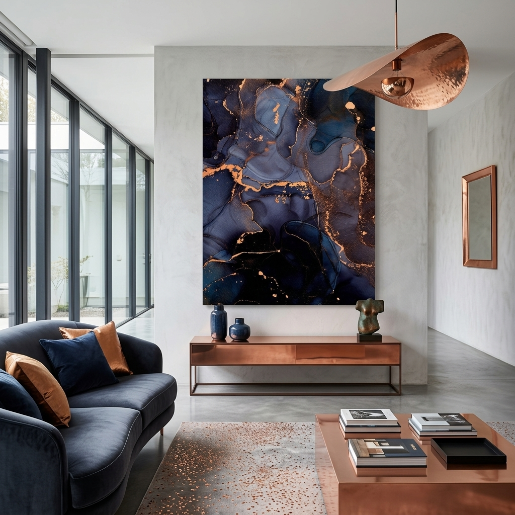 Dark blue abstract with gold elements Abstraction Canvas Wall Art Print