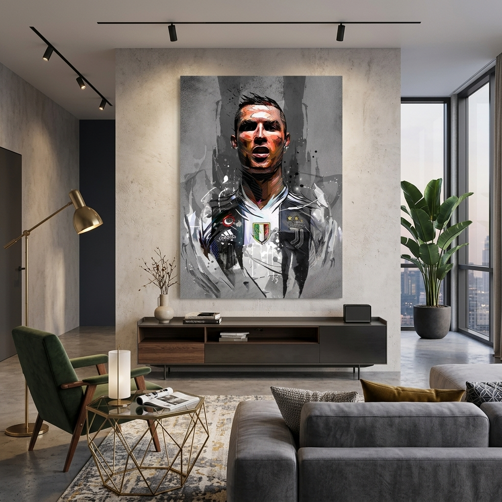 Footballer Cristiano Ronaldo on a gray background Canvas Wall Art Print