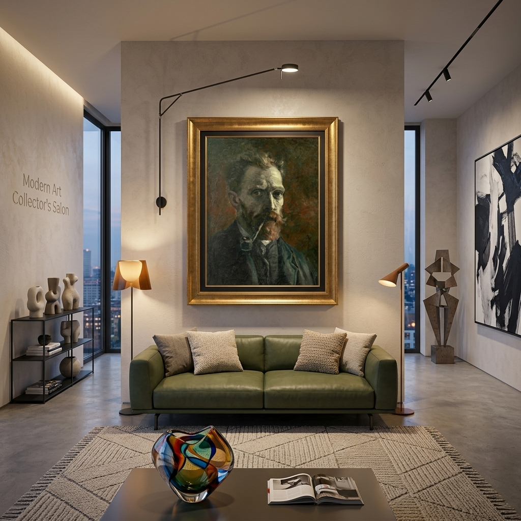 Self-portrait with a pipe Vincent van Gogh Reproduction Canvas Wall Art Print