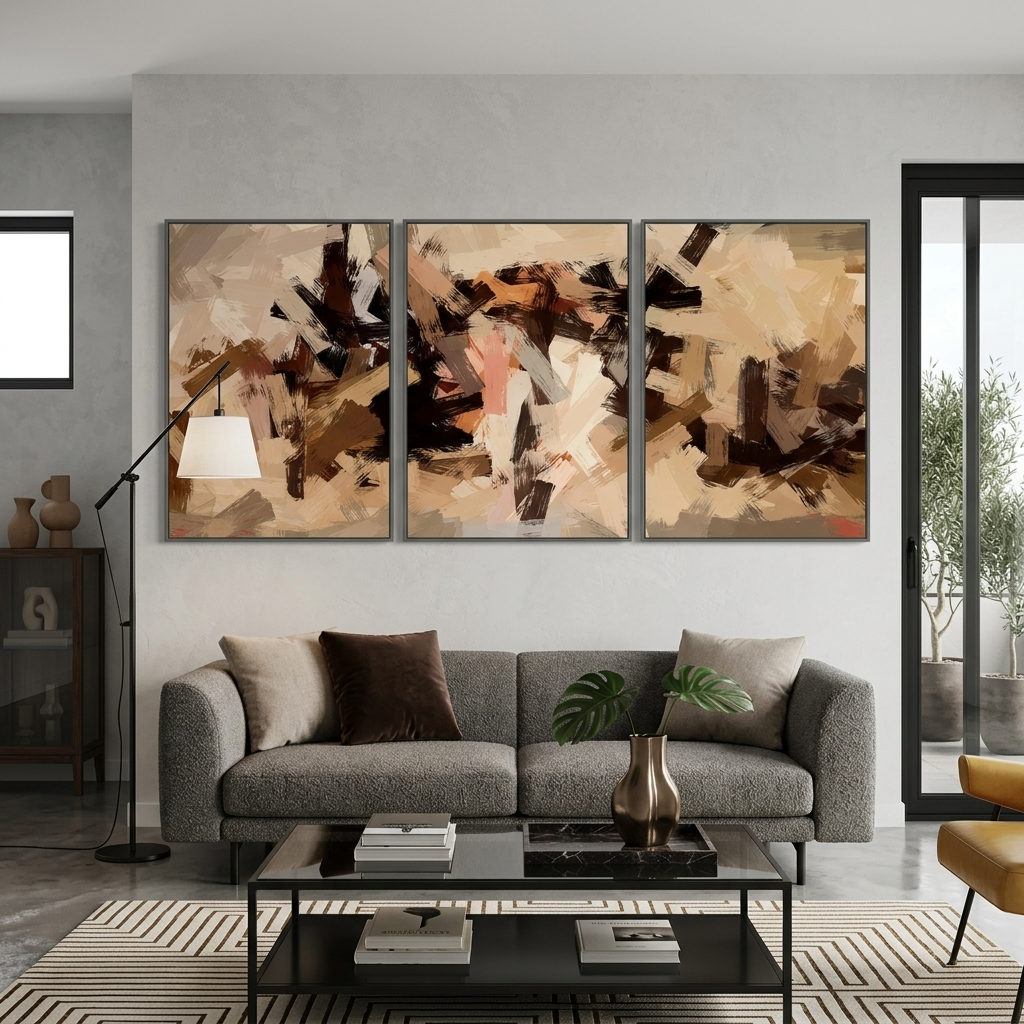 Modular paint strokes in beige-brown tones Multi Panel Canvas Wall Art Print