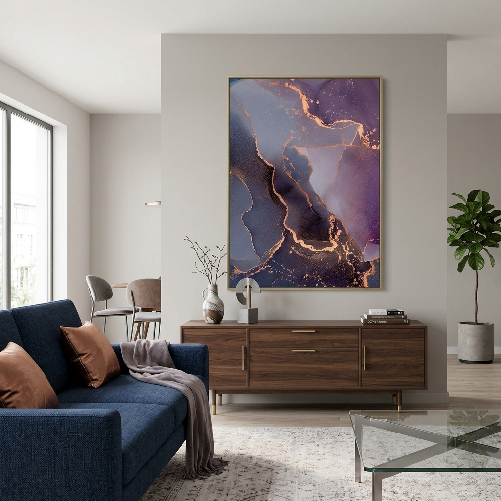 Purple and gray Abstraction Canvas Wall Art Print