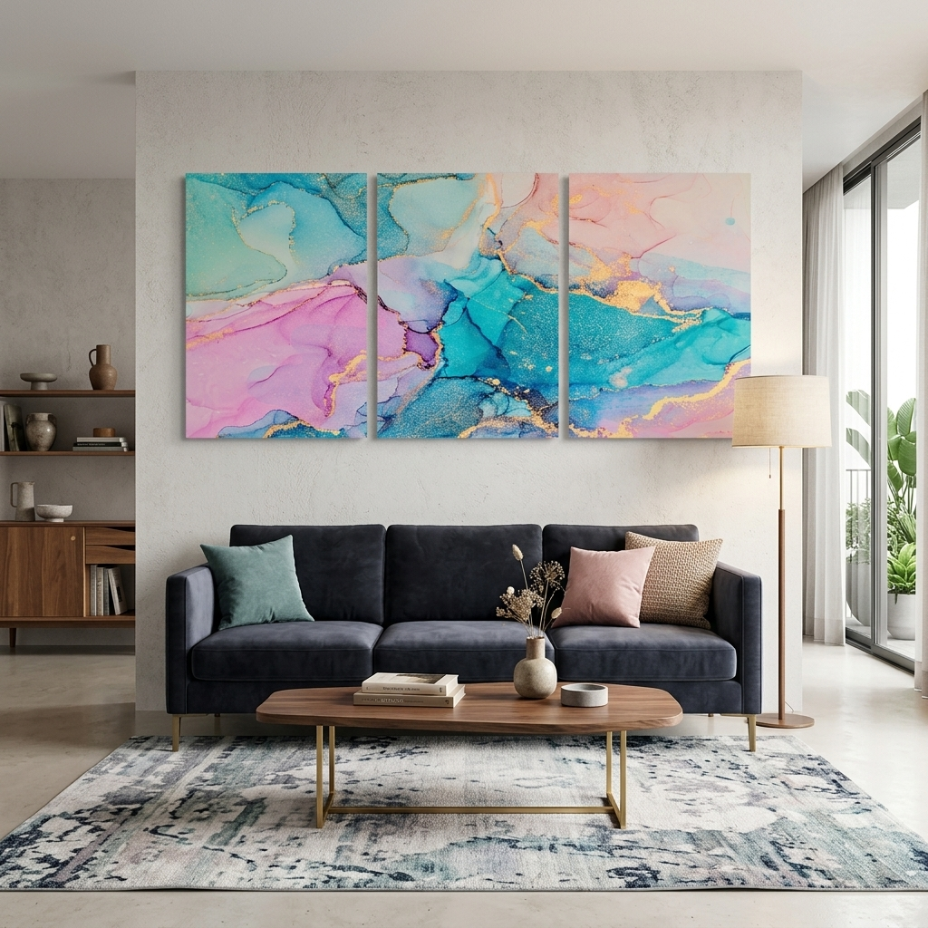 Modular turquoise-powder abstract Multi Panel Canvas Wall Art Print