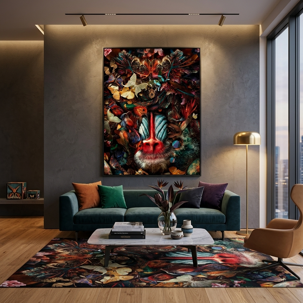 Interior Monkey, birds and butterflies Canvas Wall Art Print