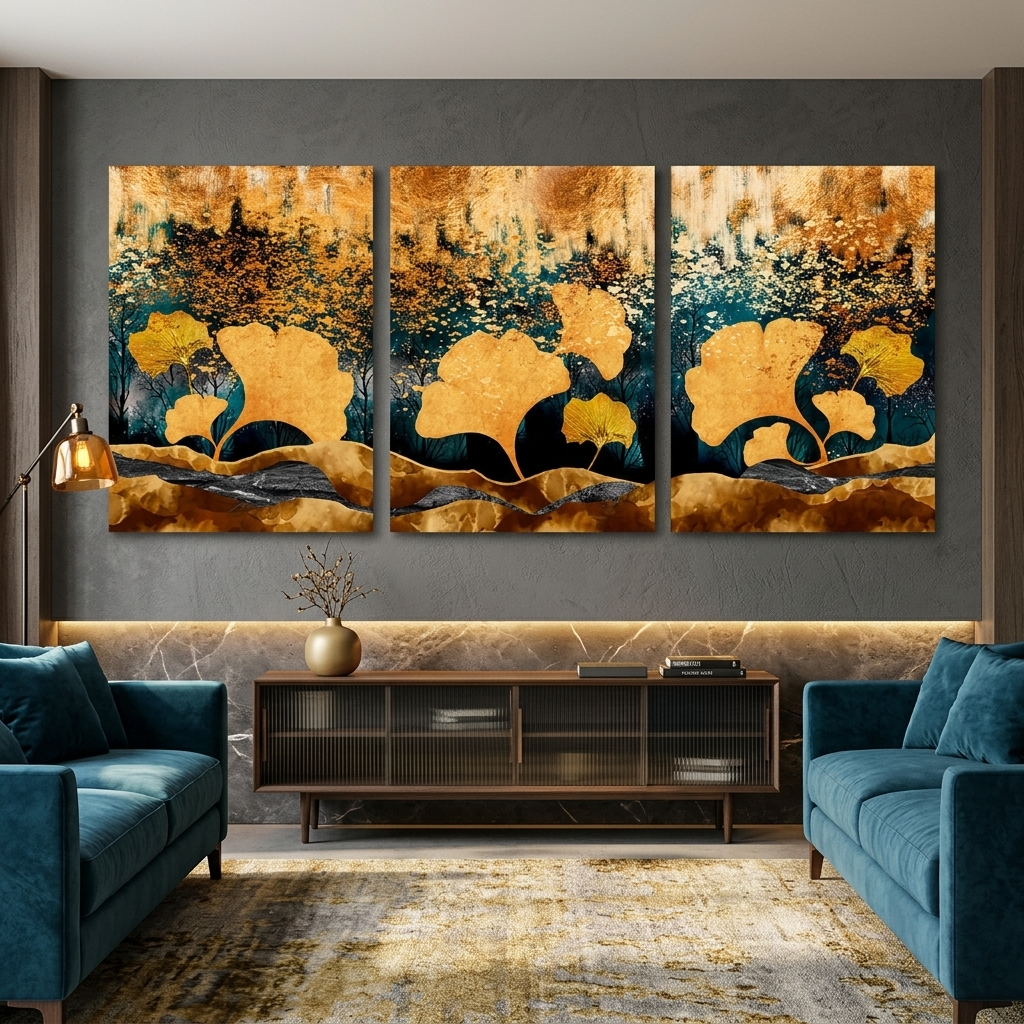 Modular yellow-gold abstract Multi Panel Canvas Wall Art Print