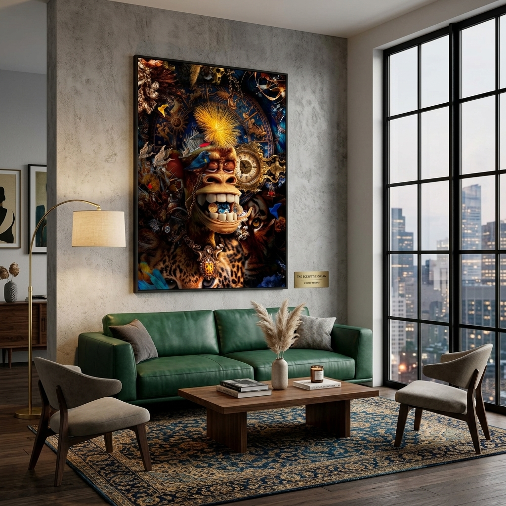 Interior Bored Ape and the Bitcoin coin Canvas Wall Art Print