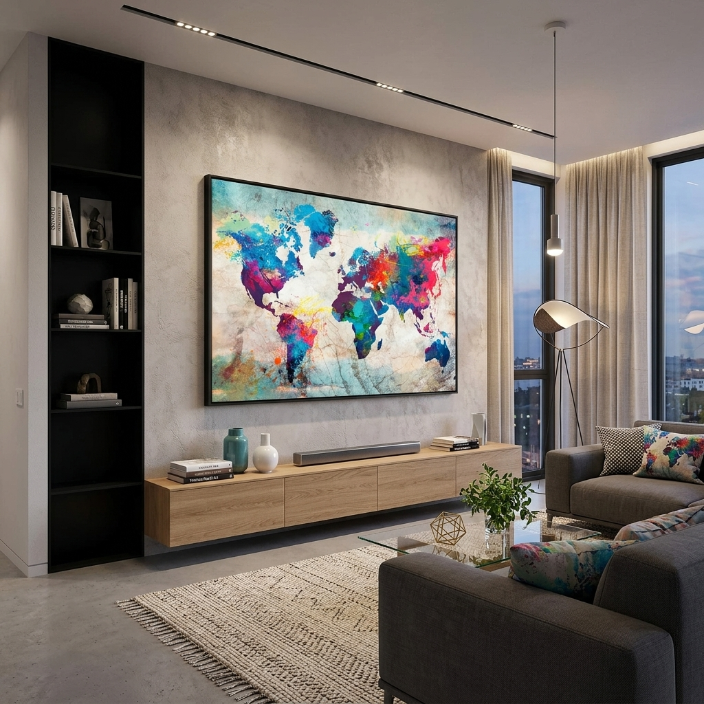 World map in different colors Canvas Wall Art Print