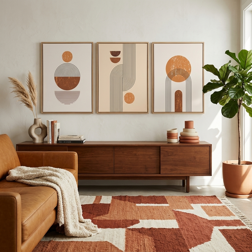 Modular beige and mustard figures Multi Panel Canvas Wall Art Print