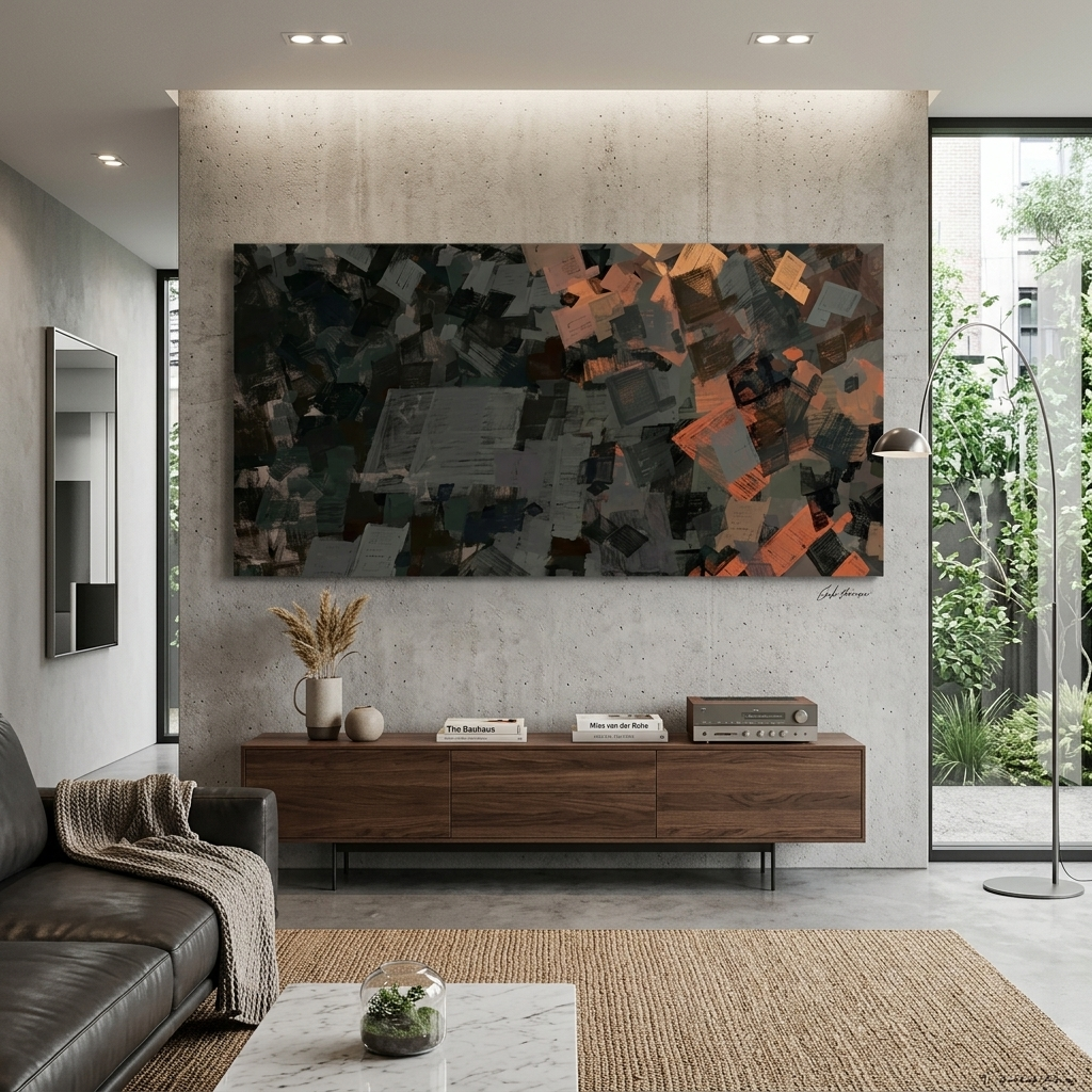 Gray and black abstract with a red hue Abstraction Canvas Wall Art Print