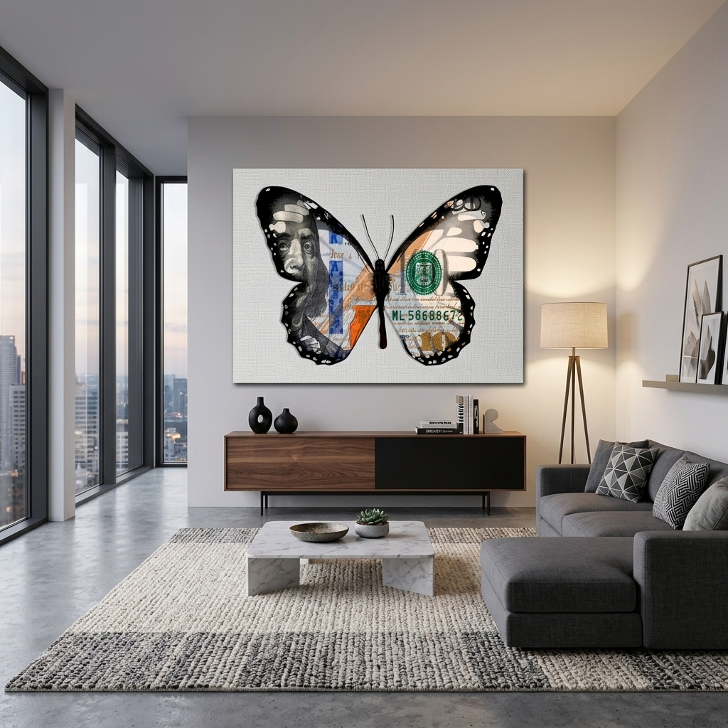 Butterfly dollar white Motivational Canvas Wall Art Print