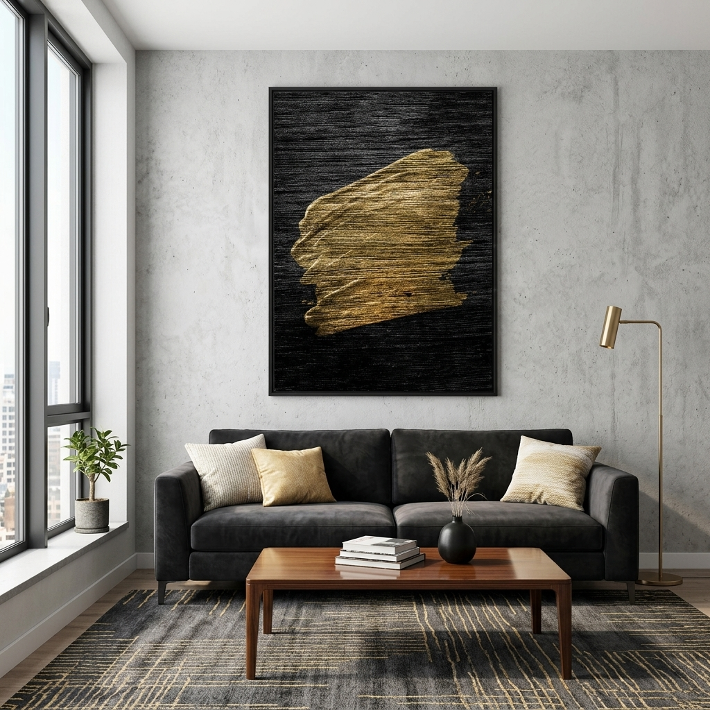 Gold paint on a gray-black background Canvas Wall Art Print