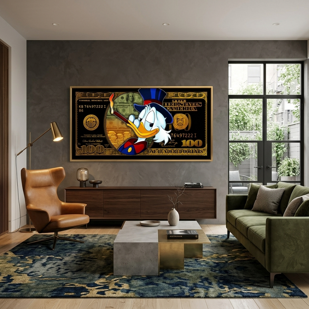 Black dollar scrooge Motivational Canvas Wall Art Print