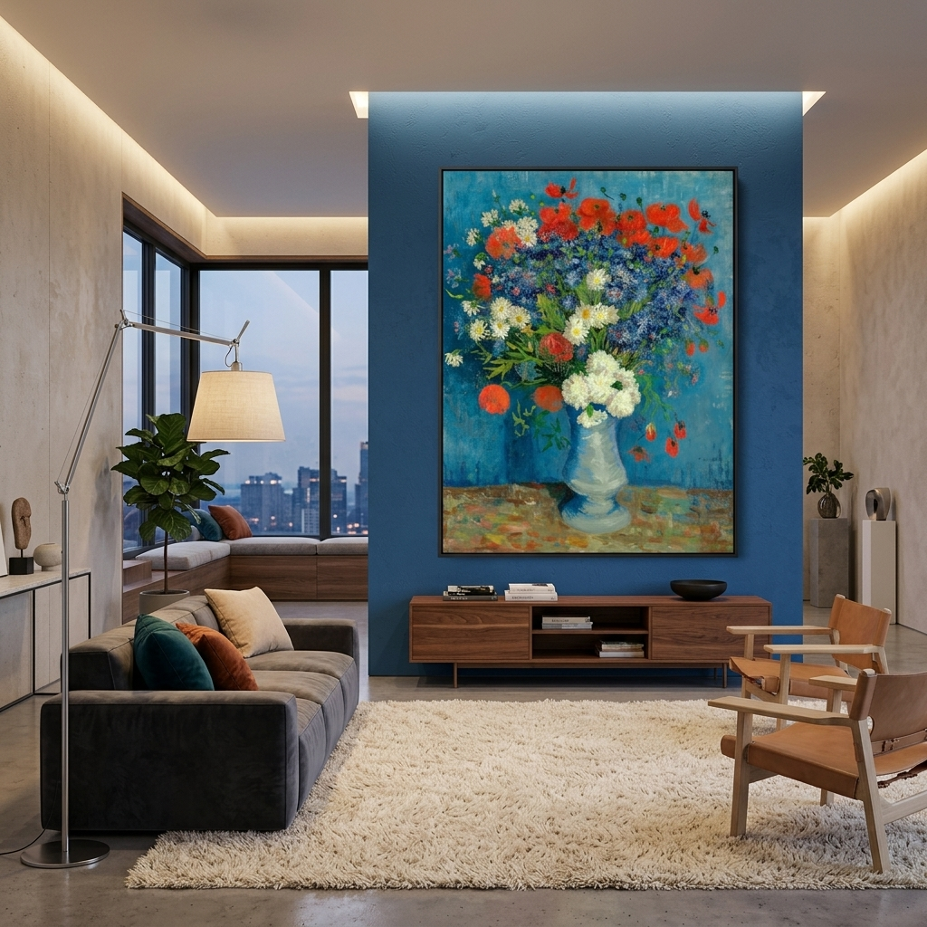 Vase with poppies and cornflowers Vincent Van Gogh Reproduction Canvas Wall Art Print