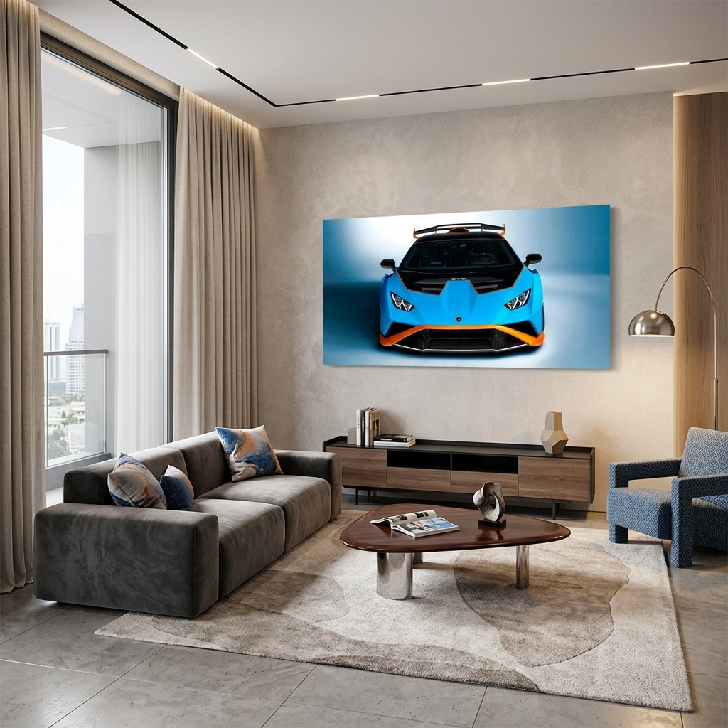 Cars Lamborghini Huracan STO blue With orange Canvas Wall Art Print