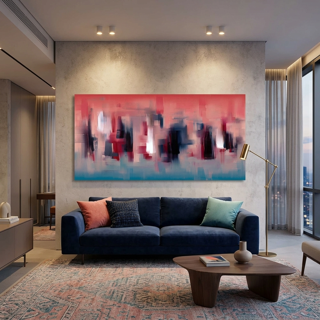 Red and blue abstract with dark details Abstraction Canvas Wall Art Print