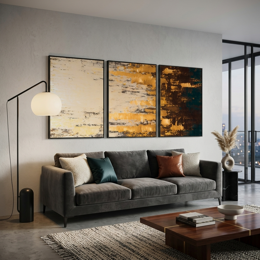 Modular sand-colored abstract Multi Panel Canvas Wall Art Print